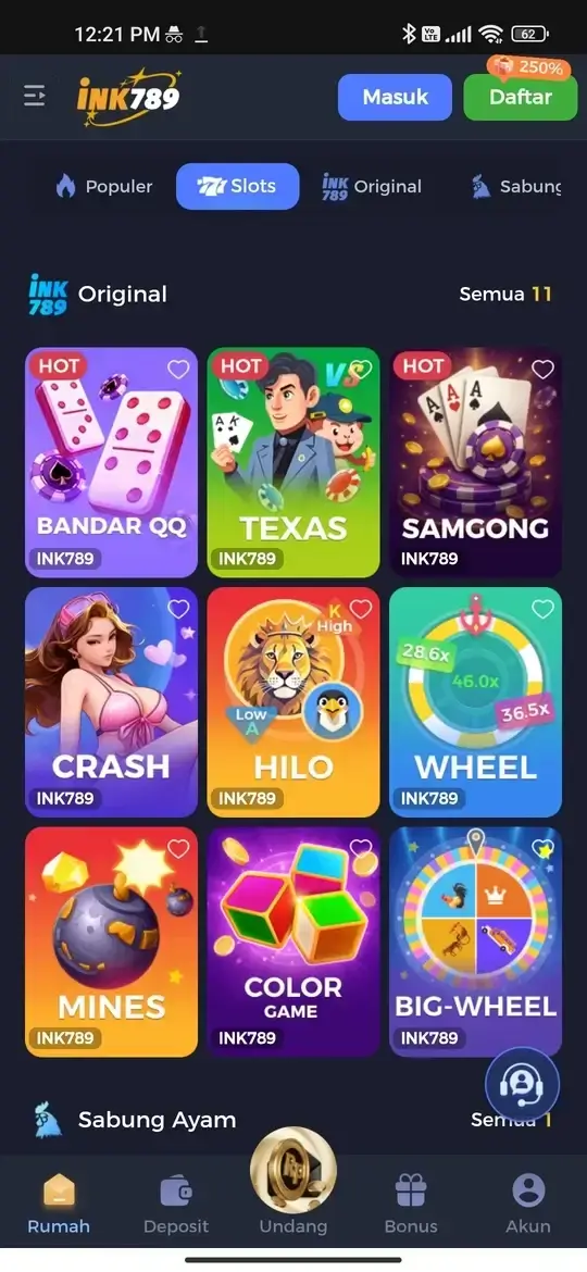 INK789 APK tampilan beranda